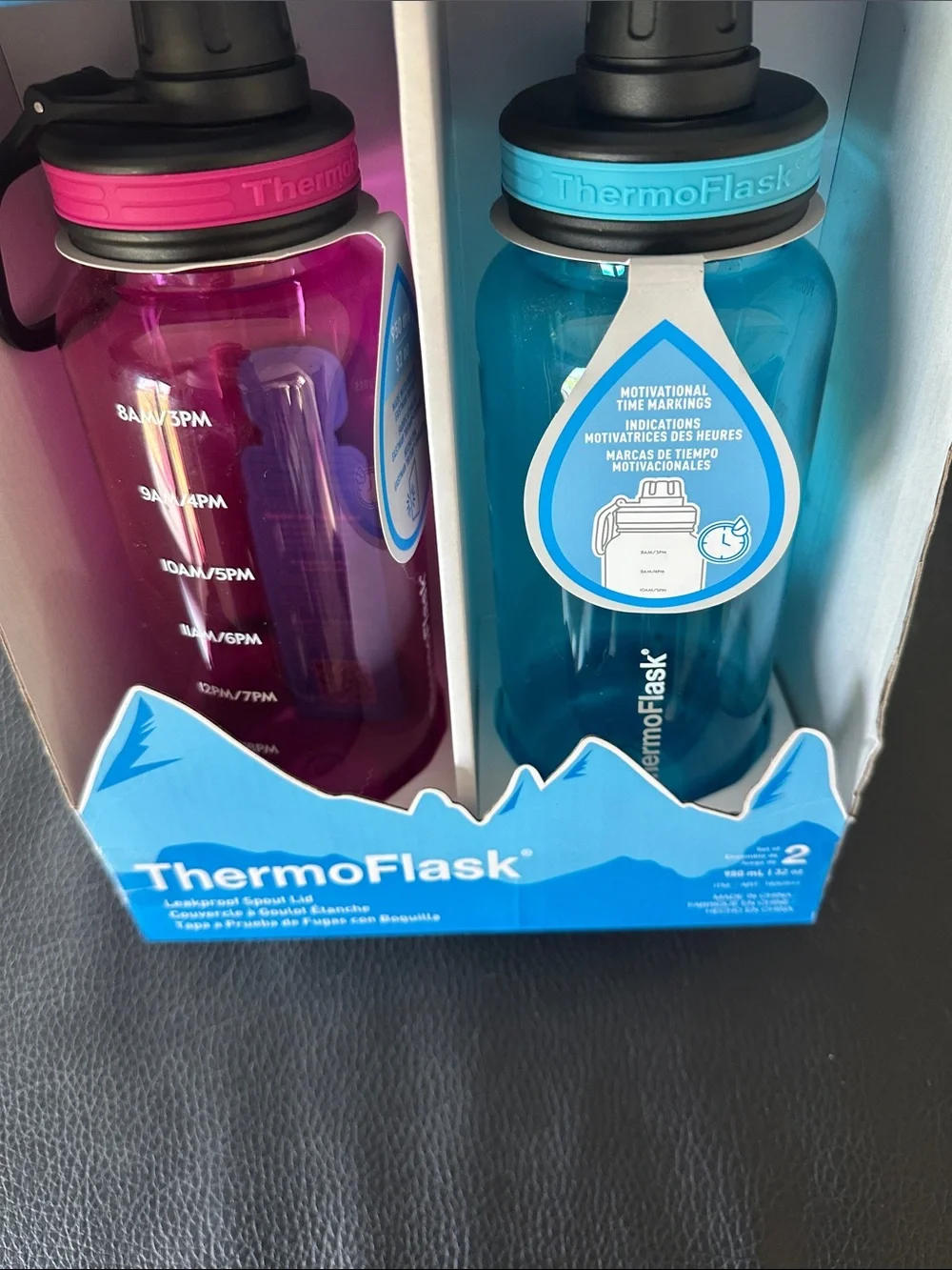 ThermoFlask 2-Pack Leakproof Spout Water Bottles - Pink & Teal